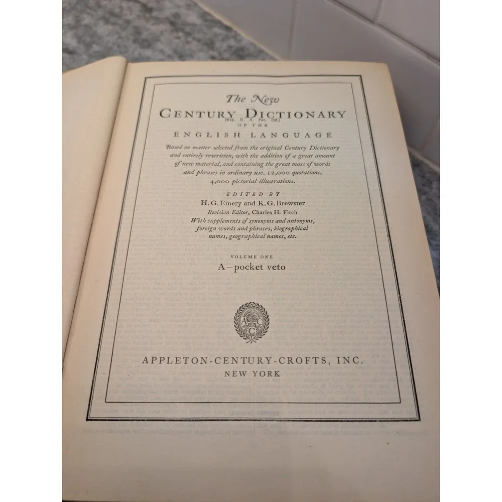 The New Century Dictionary Volume One 1953, Vintage Dictionary A-Pocket Veto